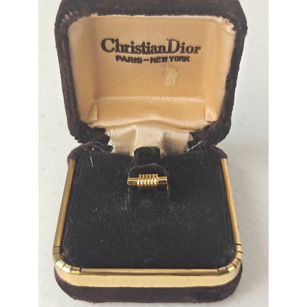 Vintage Christian Dior Gold Tone Tie Tack Pin w/ Original Box Paris New York